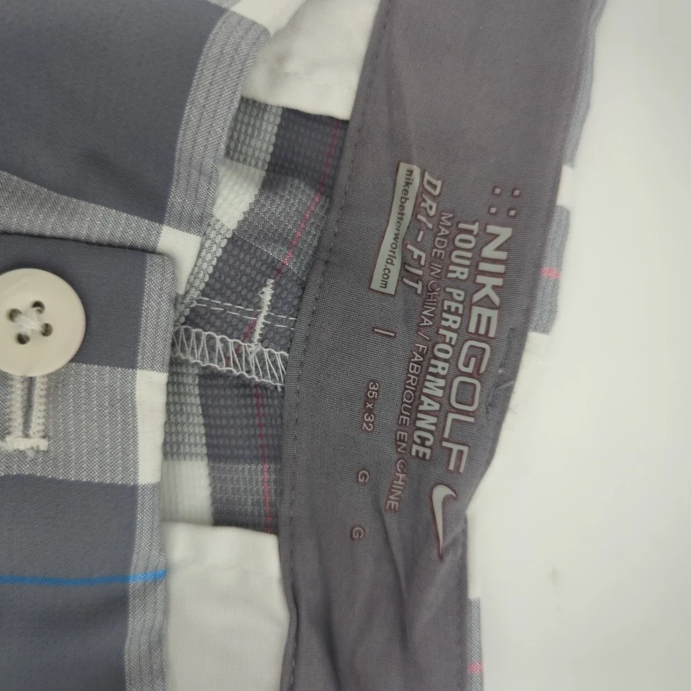 Nike Golf Pants Men 35x32‎ Gray Plaid Tour Performance Khaki Dri-FIT Stretch